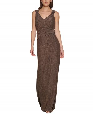 Женское вязаное платье без рукавов с эффектом металлик и рюшами v-образным вырезом , мульти DKNY