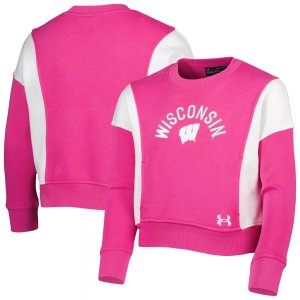 Розовый флисовый пуловер с капюшоном для девочек Youth Wisconsin Badgers Under Armour