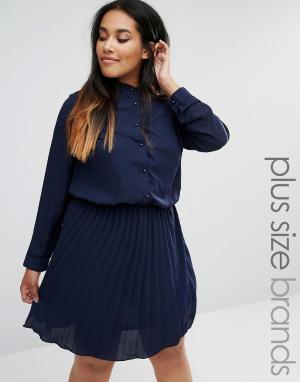 Короткое приталенное платье с плиссированной юбкой Plus Praslin. Цвет: темно-синий