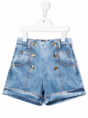 Double-button zipped denim shorts Balmain Kids. Цвет: синий