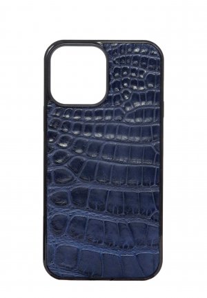 Чехол для iPhone 13 Pro МАХ из кожи крокодила BARDINI. Цвет: синий