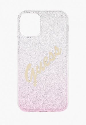 Чехол для iPhone Guess 12 mini (5.4), PC/TPU Script logo Gradient Glitter/Pink. Цвет: розовый