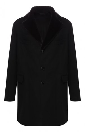 Кашемировое пальто с норковым воротником Andrea Campagna. Цвет: черный
