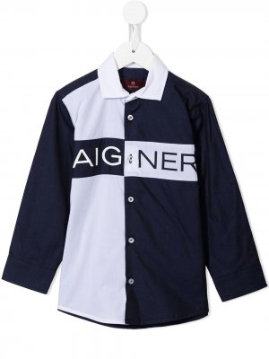 Рубашка с логотипом Aigner Kids. Цвет: синий