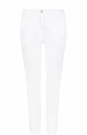 Льняные укороченные брюки прямого кроя 120% Lino. Цвет: белый