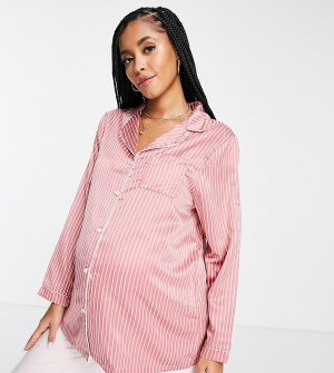 Атласная пижамная рубашка в темно-розовую и кремовую полоску (от комплекта) для будущих мам Maternity-Розовый цвет Loungeable
