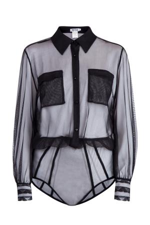 Рубашка-боди из прозрачной ткани с эластичной вставкой на поясе CHARO RUIZ IBIZA. Цвет: черный