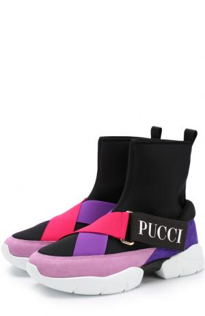 Комбинированные кроссовки с эластичными лентами Emilio Pucci. Цвет: черный