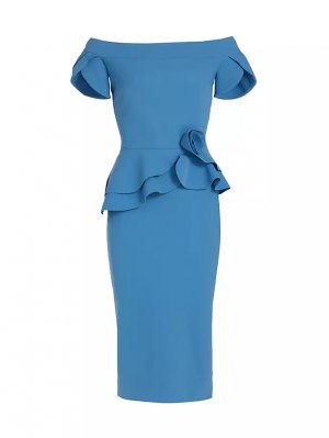 Платье миди Laelle с баской и розочкой , синий Chiara Boni La Petite Robe