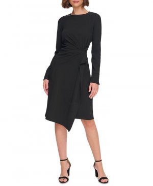 Женское платье с длинными рукавами и драпировкой по бокам , черный Tommy Hilfiger