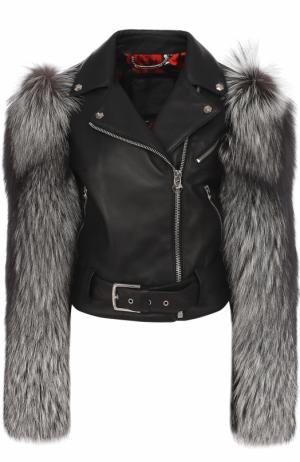 Кожаная куртка с меховой отделкой Philipp Plein. Цвет: черный