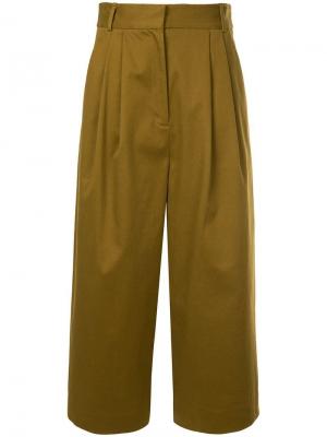 Саржевые укороченные брюки Tristan Tibi. Цвет: коричневый