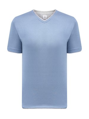 Хлопковая футболка с V-образным вырезом и контрастной окантовкой ELEVENTY. Цвет: голубой