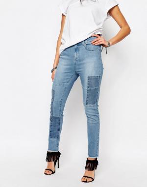 Укороченные джинсы скинни в стиле пэчворк Northmore Denim. Цвет: синий