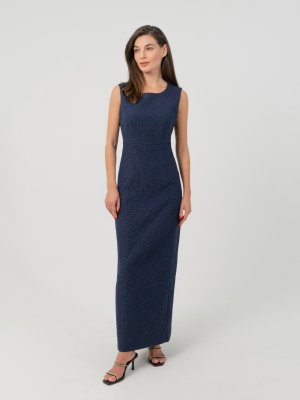 Платье в пол из фактурной ткани Pompa. Цвет: синий