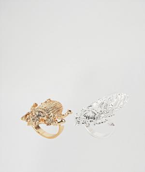 2 кольца с жуком Monki. Цвет: золотой