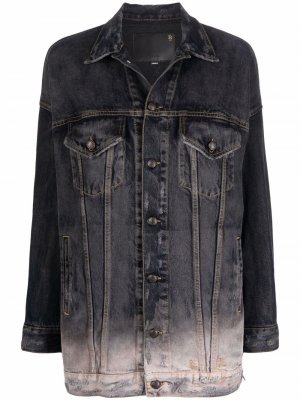 Выбеленная джинсовая куртка оверсайз R13. Цвет: черный