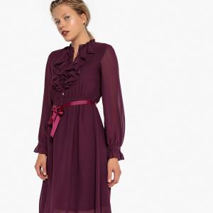 Платье-миди расклешенное с длинными рукавами из вуали LA REDOUTE COLLECTIONS. Цвет: бордовый,темно-синий