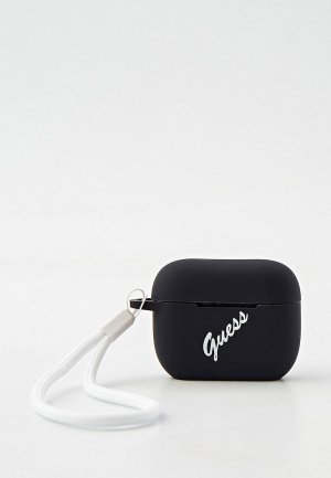 Чехол для наушников Guess Airpods Pro Silicone case Script logo with cord Black/White. Цвет: черный