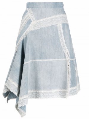 Джинсовая юбка асимметричного кроя с кружевной отделкой Koché. Цвет: синий