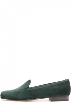 Бархатные лоферы с нашивкой Stubbs&Wootton. Цвет: зеленый