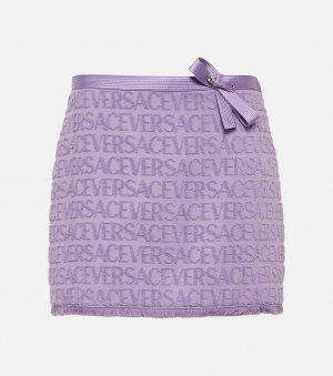 Хлопковая мини-юбка с декорированным логотипом VERSACE, фиолетовый Versace