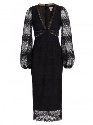 Кружевное платье-миди , черный ML Monique Lhuillier