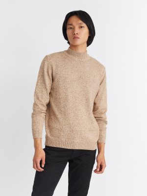 Вязаный свитер из хлопка с воротником-полустойкой и длинным рукавом zolla. Цвет: бежевый