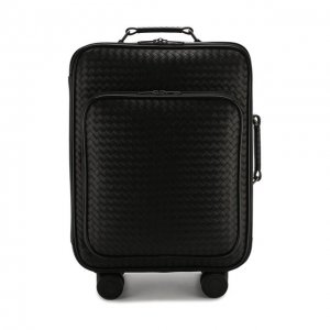 Кожаный дорожный чемодан на колесиках Bottega Veneta. Цвет: чёрный