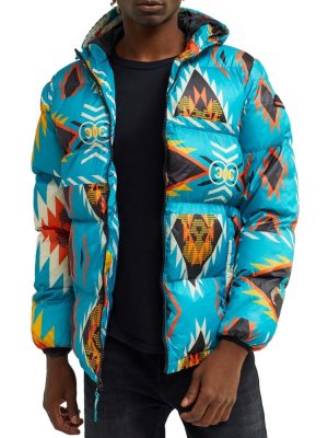 Куртка-пуховик в стиле фолк с капюшоном , цвет Blue Multi Reason