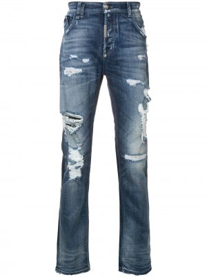 Прямые джинсы с рваными деталями Philipp Plein. Цвет: синий