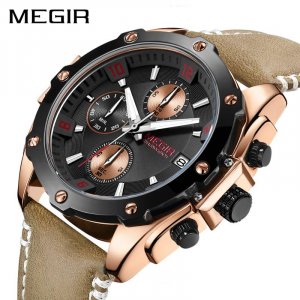 MEGIR креативные спортивные часы для мужчин Relogio Masculino модный хронограф кварцевые наручные кожаные военные армейские
