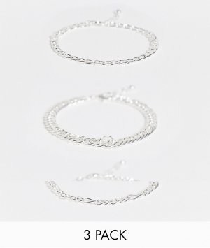 Набор из 3 серебристых браслетов-цепочек в винтажном стиле -Серебристый ASOS DESIGN