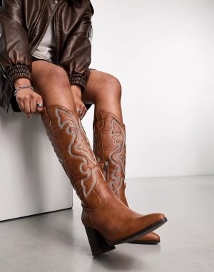 Сапоги Western Heeled Knee, коричневый Glamorous