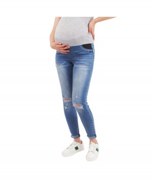Светлые потертые джинсы для беременных с эффектом потертости и поясом Indigo Poppy
