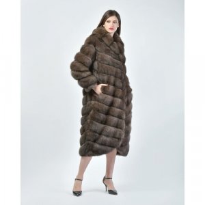 Пальто , соболь, силуэт свободный, карманы, размер 46, коричневый Vinicio Pajaro. Цвет: коричневый