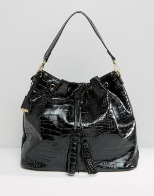 Рюкзак с эффектом крокодиловой кожи и завязкой Glamorous. Цвет: черный