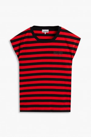 Полосатая футболка из хлопкового джерси , красный GANNI