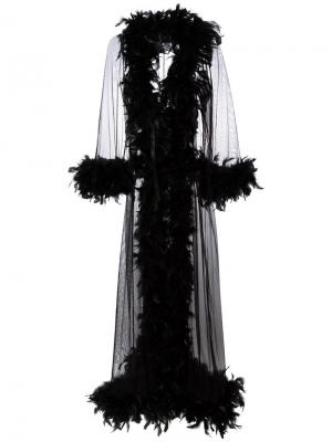Прозрачный халат с отделкой перьями Folies By Renaud. Цвет: черный