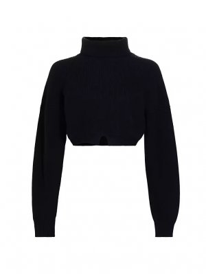 Шерстяной укороченный свитер в рубчик с высоким воротником , черный A.L.C.