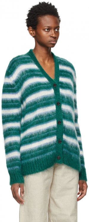 Green Mohair Striped Cardigan Marni. Цвет: stv77 everg
