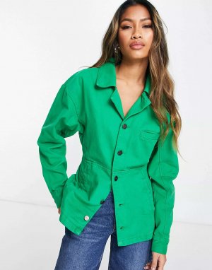 Зеленая джинсовая куртка в стиле Wave Waven. Цвет: зеленый