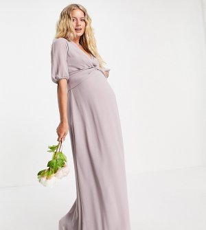 Светло-серое платье макси для подружки невесты с запахом спереди -Серый TFNC Maternity