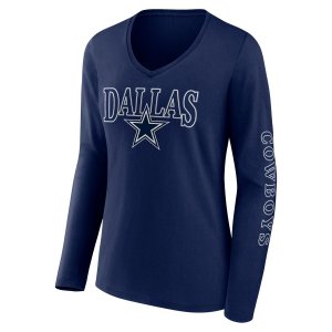 Женская темно-синяя футболка с v-образным вырезом и длинными рукавами надписью Dallas Cowboys Fanatics