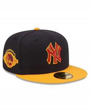 Мужская темно-синяя, золотистая приталенная шляпа с логотипом New York Yankees Primary 59FIFTY Era