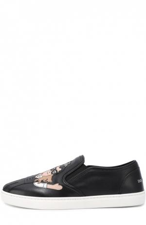 Кожаные слипоны London с аппликациями Dolce & Gabbana. Цвет: черный