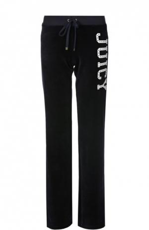 Велюровые прямые брюки с эластичным поясом Juicy Couture. Цвет: темно-синий
