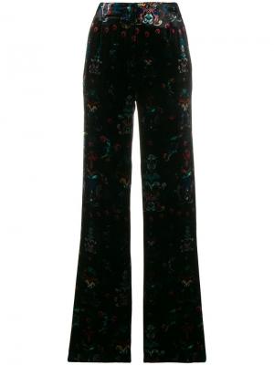Бархатные брюки с цветочным принтом Ailanto. Цвет: черный