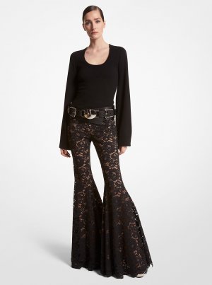 Расклешенные брюки из кружева с цветочным принтом Joplin, черный Michael Kors