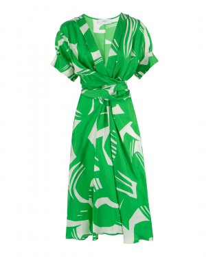 Шелковое платье BEATRICE. Цвет: зеленый+белый